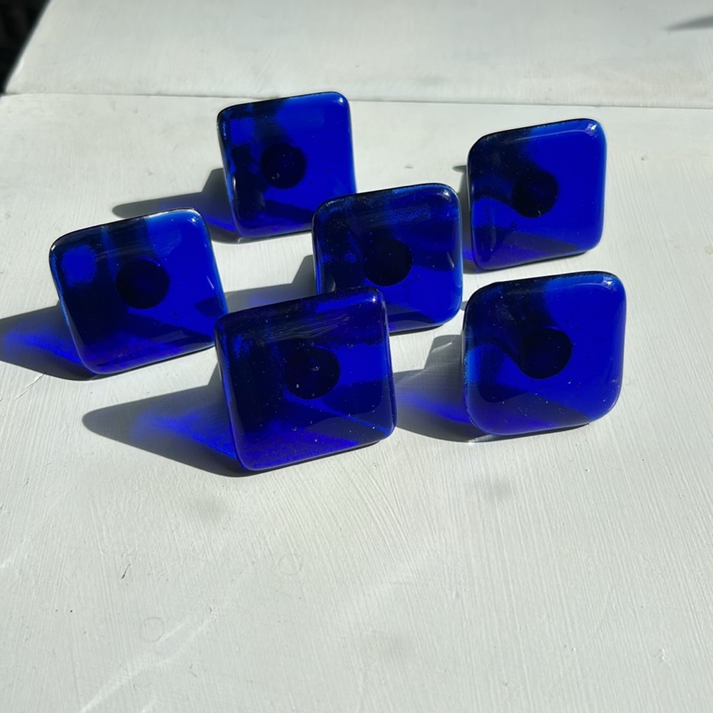 Handmade by me. Set of Blue Glass Square Knobs